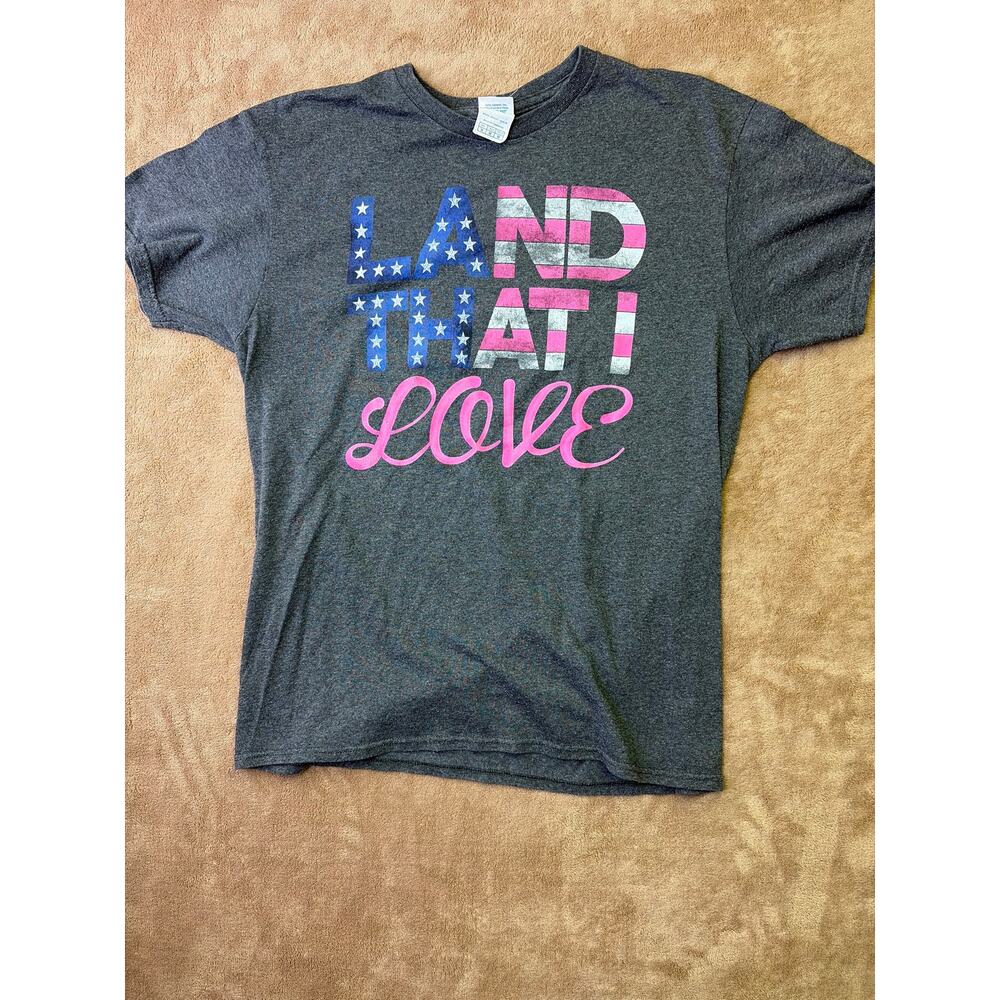 Land That I Love Patriotic T-Shirt Delta Pro Weight Gray Graphic Tee Men's M